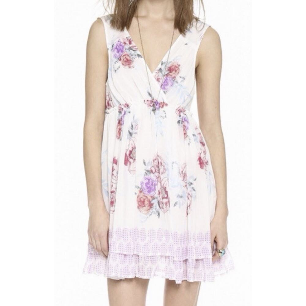 Free People Mini Dress Free Swinging Floral Sheer Boho Light Pink Small Charity - Picture 1 of 9